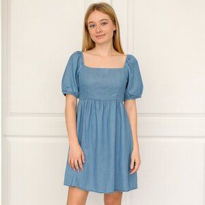 Blue Rain Off Shoulder Dress/Size M/Elastic Sleeves & Hidden Zipper